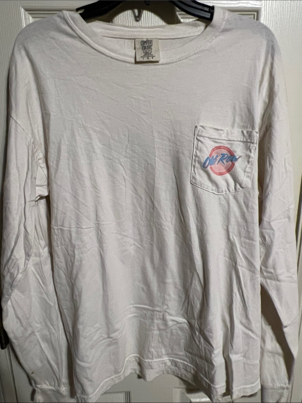 Old Row Long Sleeve Pocket Tee White with Small Chest Logo